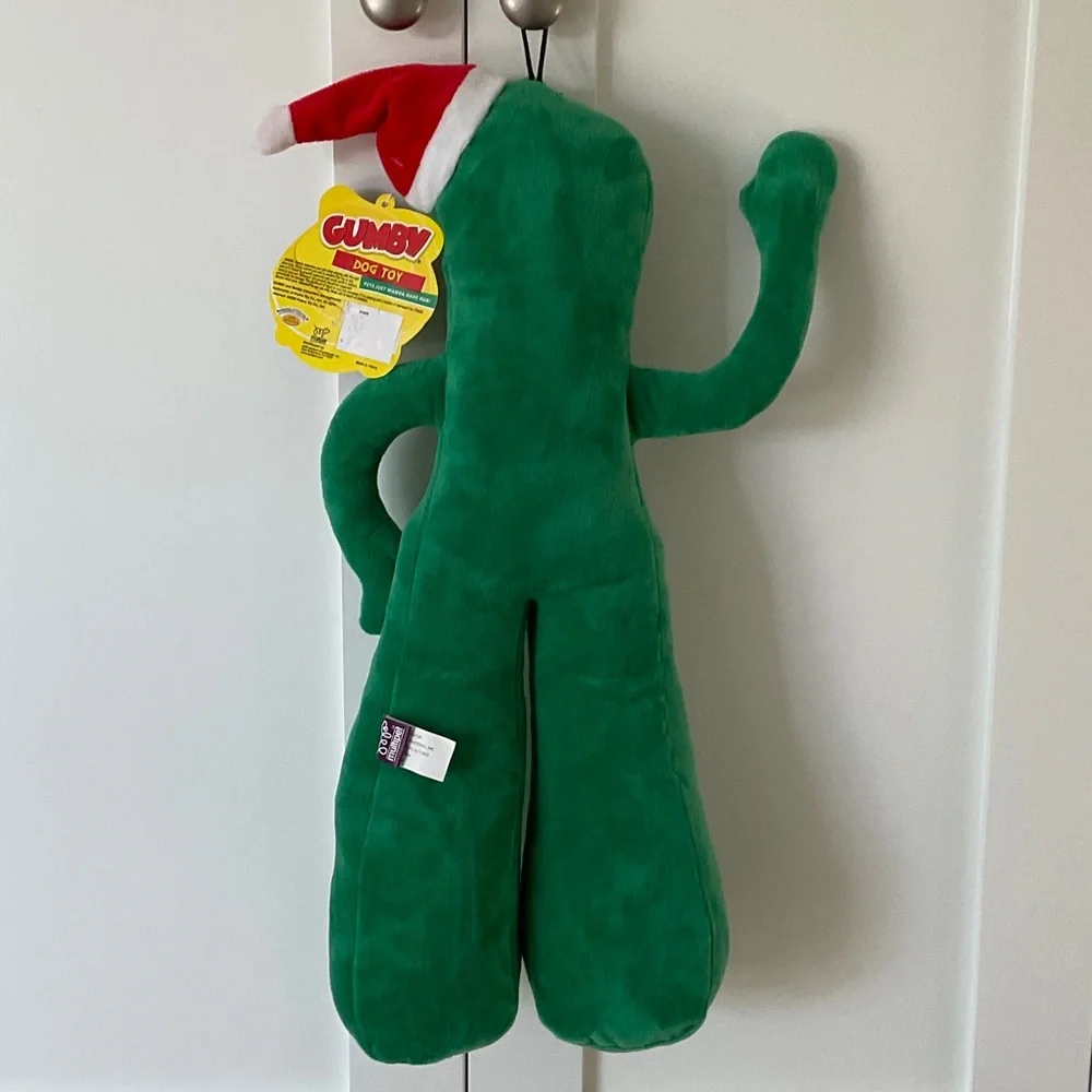 Gumby Green Dog Toy with Santa Hat